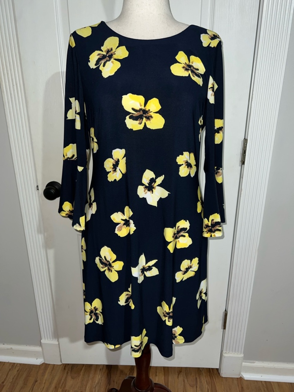 Tommy Hilfiger Navy Dress with Yellow Floral Print - Long Sleeve